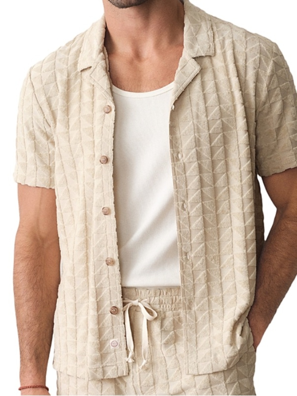 Marine Layer Leo Terry Knit Short Set — Cream